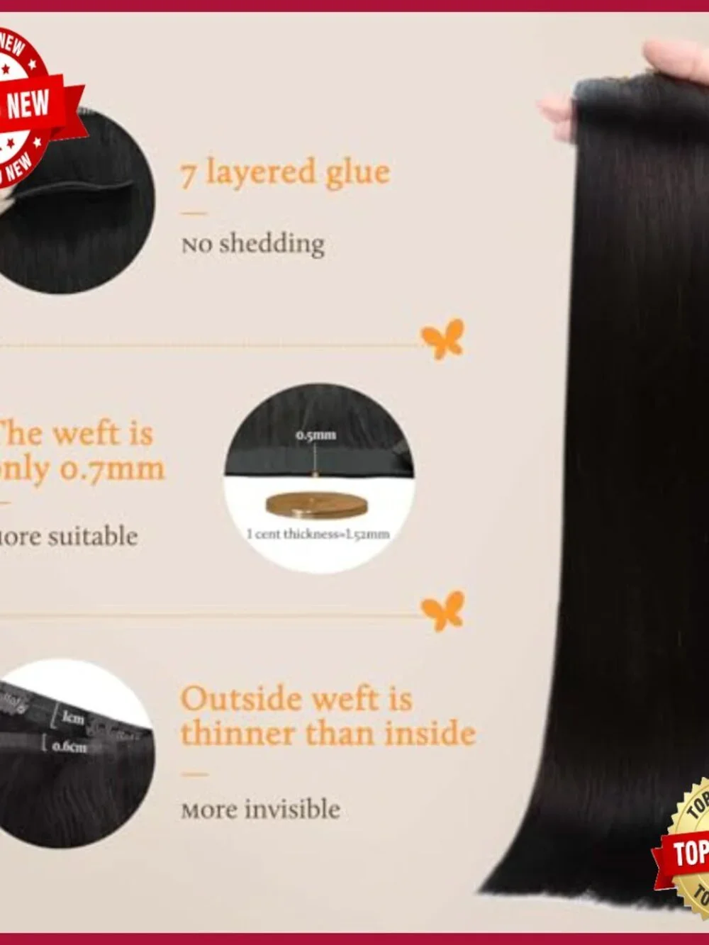 18 Inch Clip In Hair Extensions 130g 7pcs Remy Seamless Invisible Edge